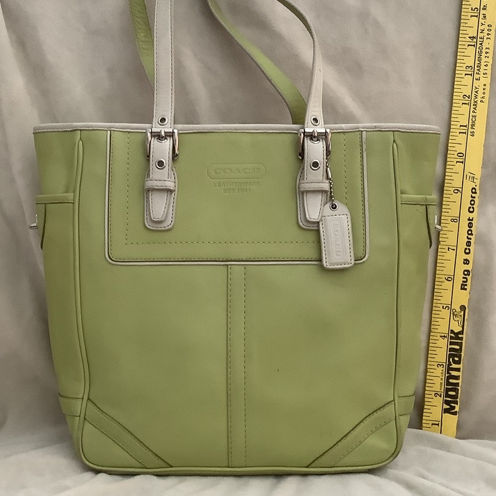 Coach Lime Green Tote Bag with bone Accents - Picture 2 of 6